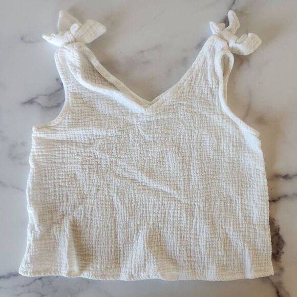 Shein girls size 10 large white muslin bow tie knot summer casual minimalist tan - Picture 3 of 3